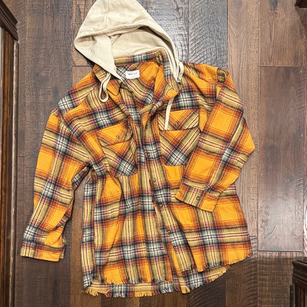 Plaid Hooded flannel - Yellow and Cream